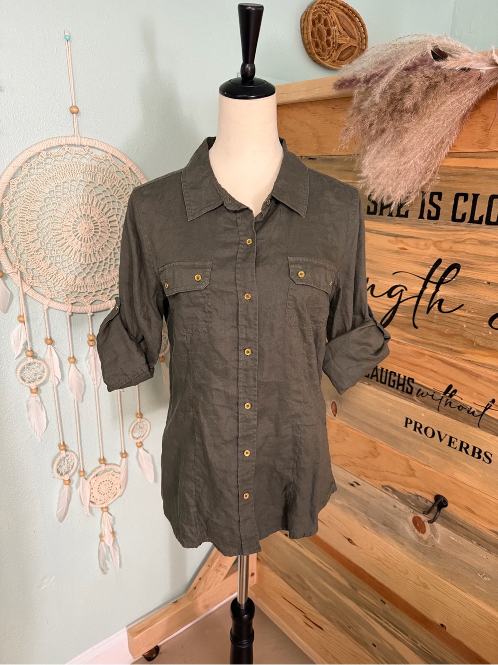 Calvin Klein Olive Green Button-Down Utility Shirt